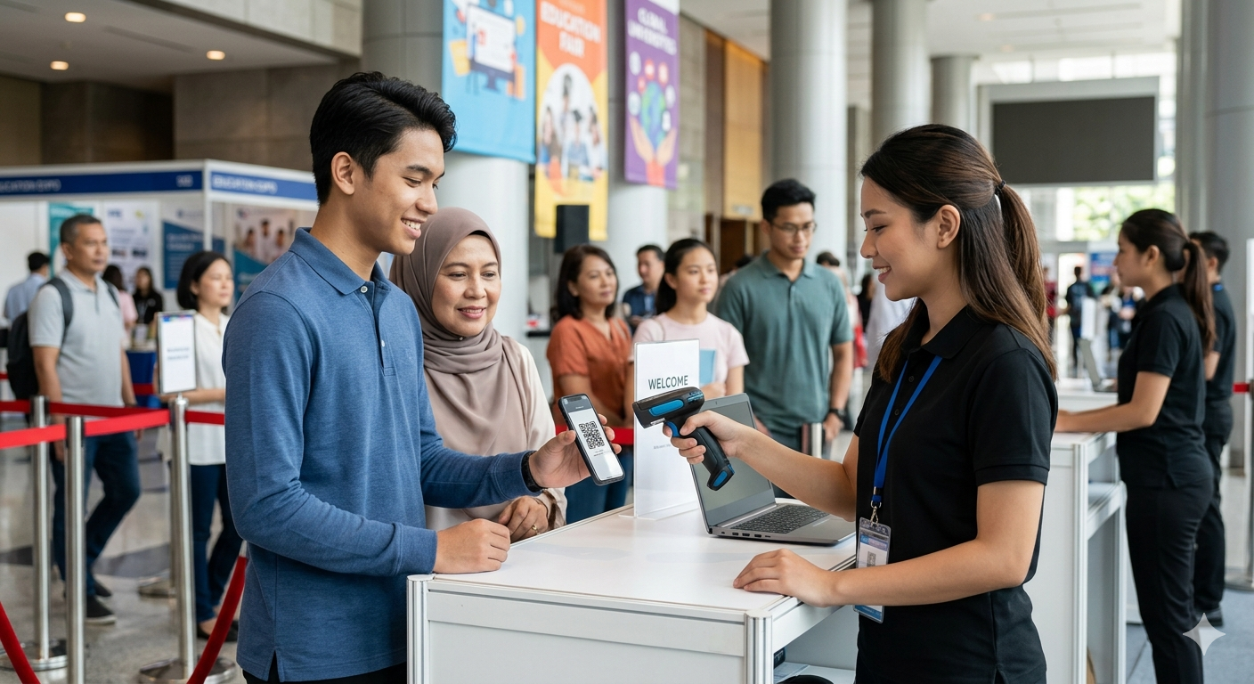 Visitors checking in at event entrance