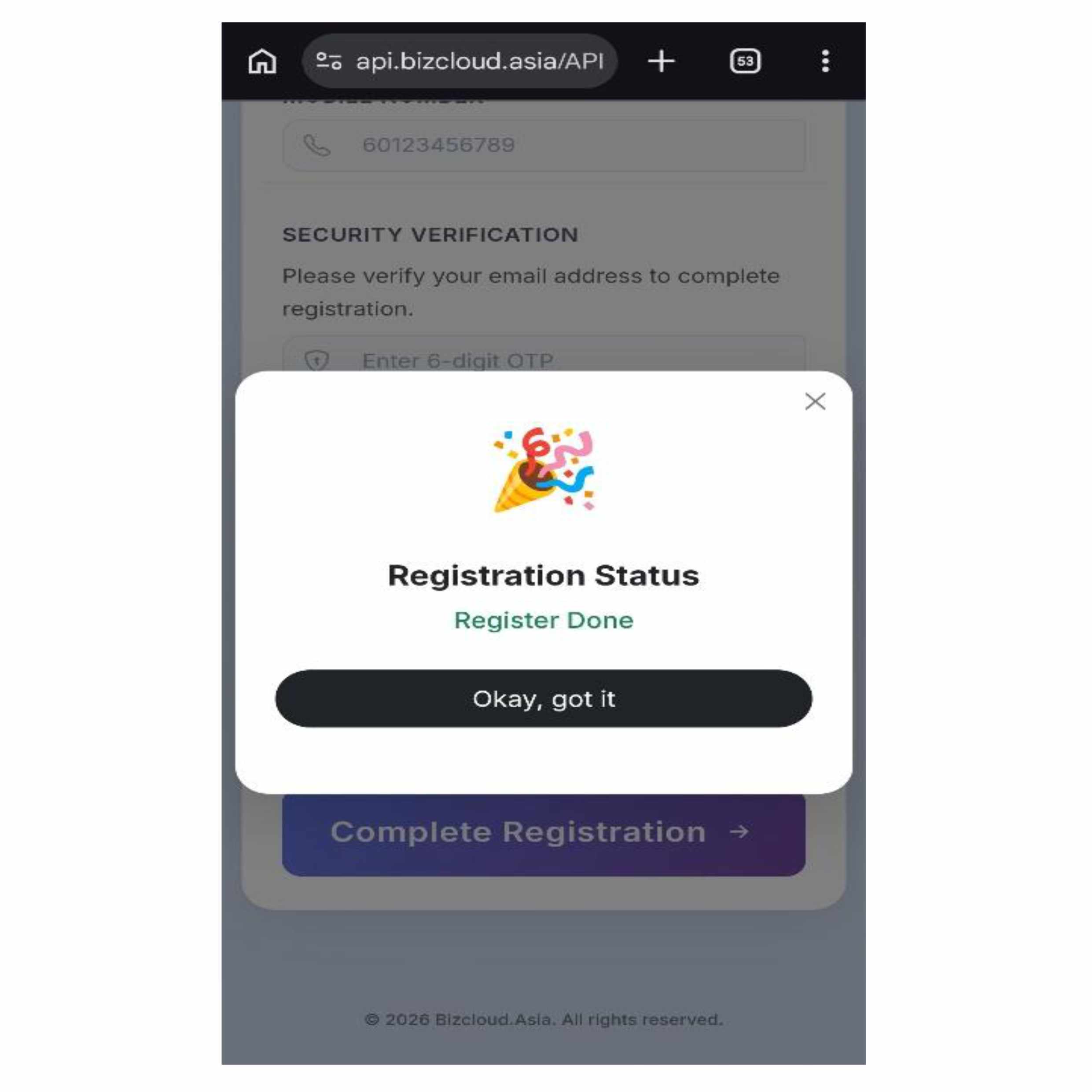 OTP verification screenshot