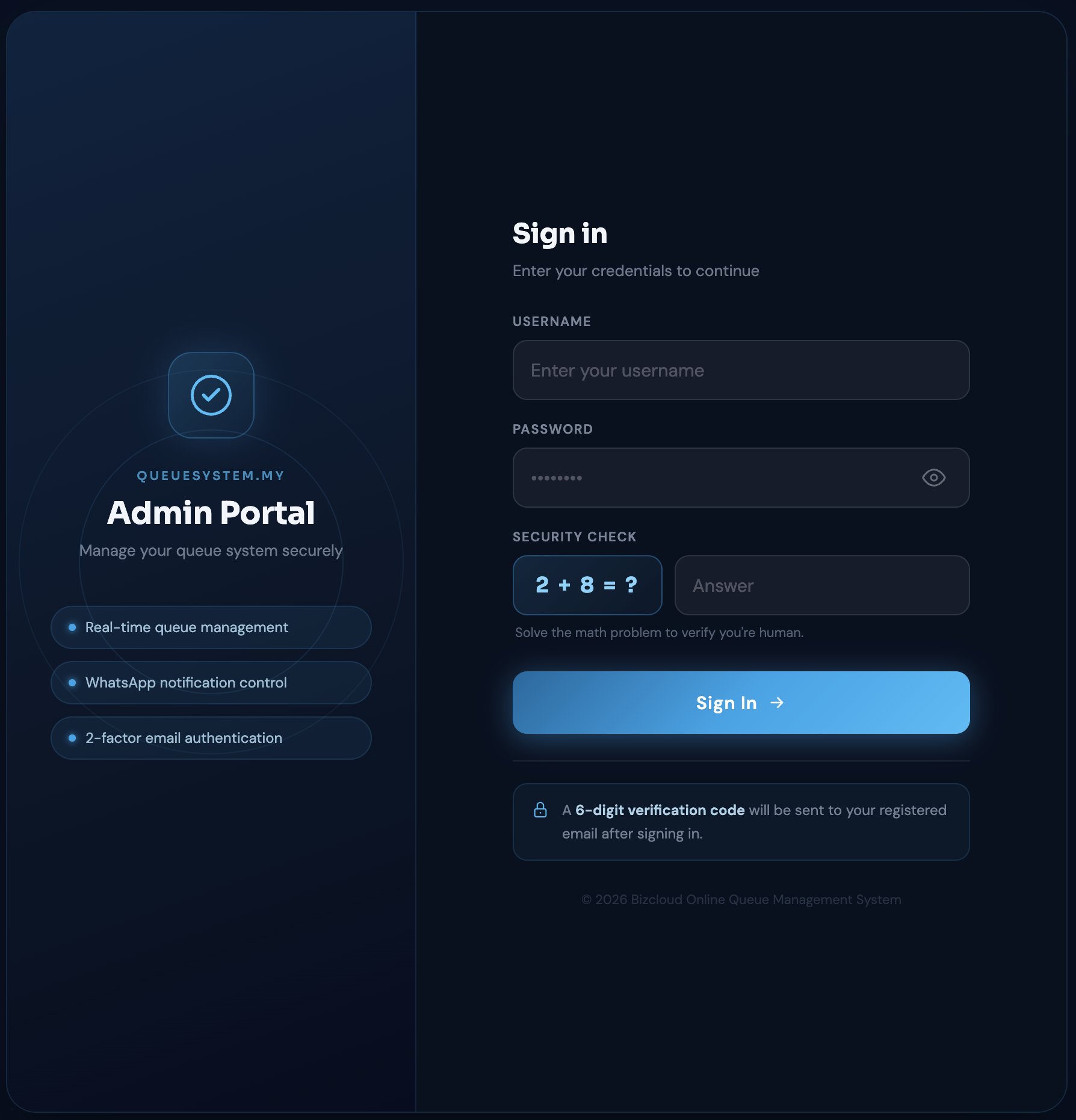 Admin Login Page — QueueSystem.my