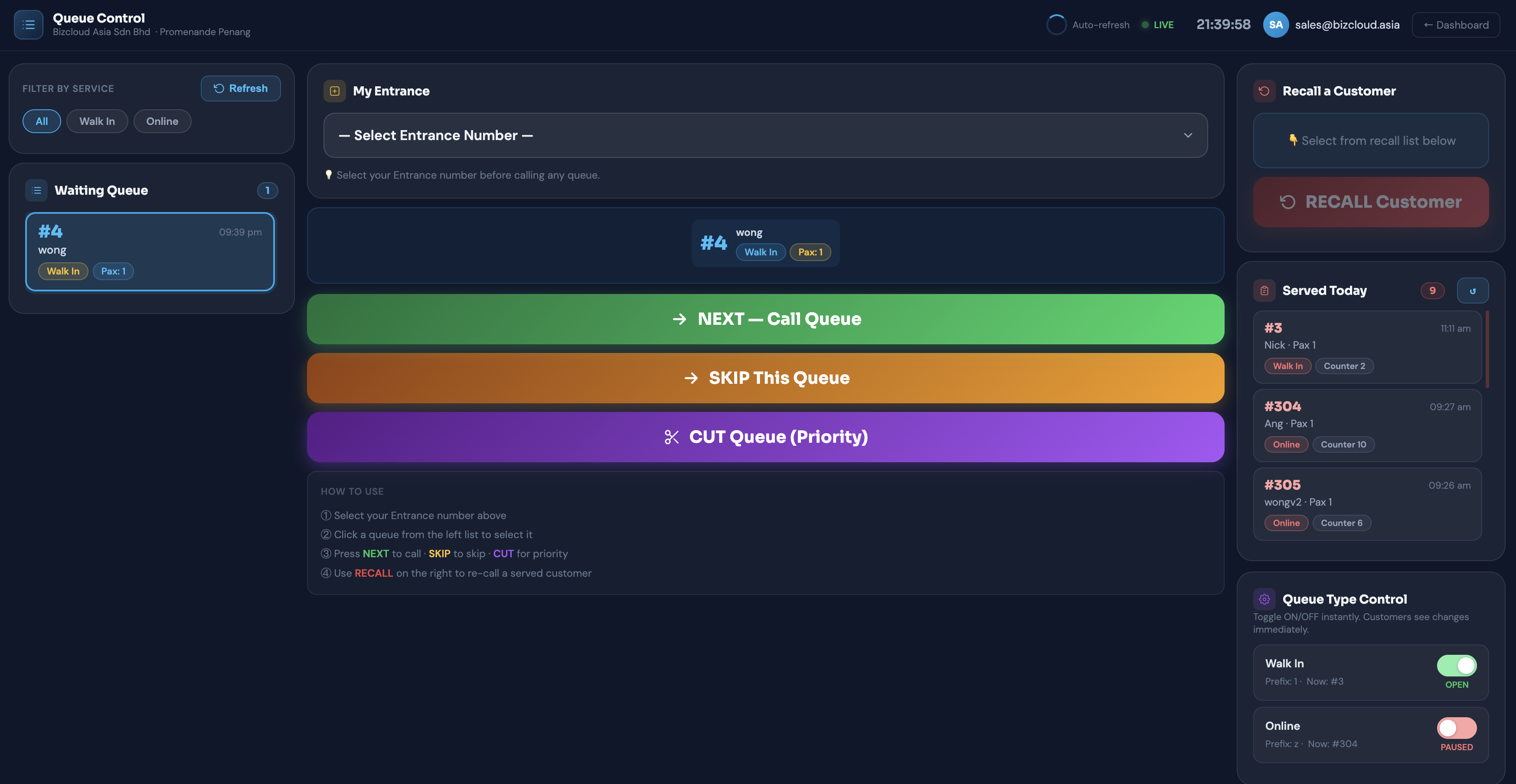 WhatsApp Queue Management System Malaysia — Admin Portal